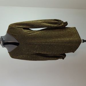 SUGARFOX Gold Shimmer bodycon bubble sleeve dress size Small EUC